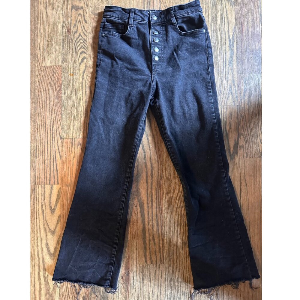 Zara True Black Frayed Button Jean